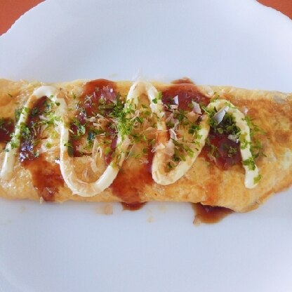 卵１個で一人分で作りましたが、ボリュームもあり豪華な玉子焼きになりました‼️
お好み焼き風で
とっても美味しかったです(^^)
ありがとうございました。